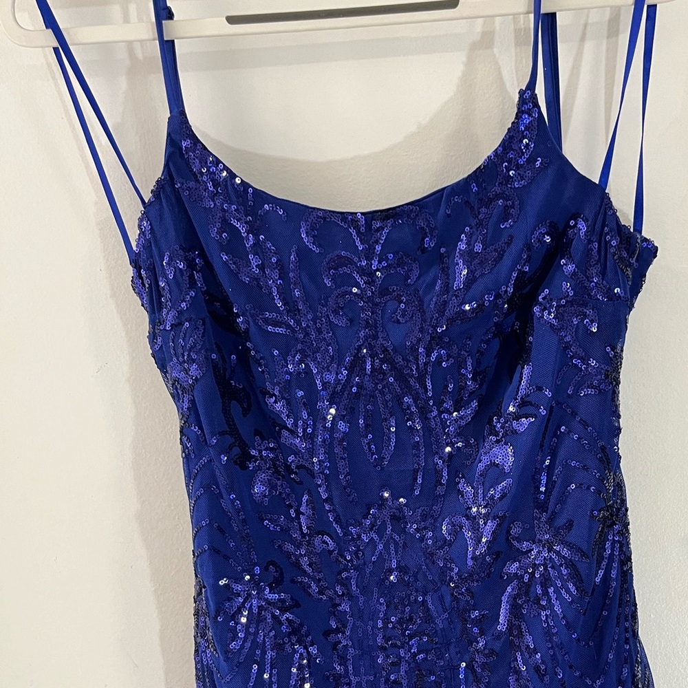Crystal Sky Satin and Sequin Blue Mini Dress